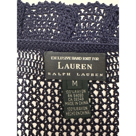 Lauren Ralph Lauren Hand Knit Cardigan Sweater Women M Blue Ruffle Long Sleeves - Picture 7 of 15